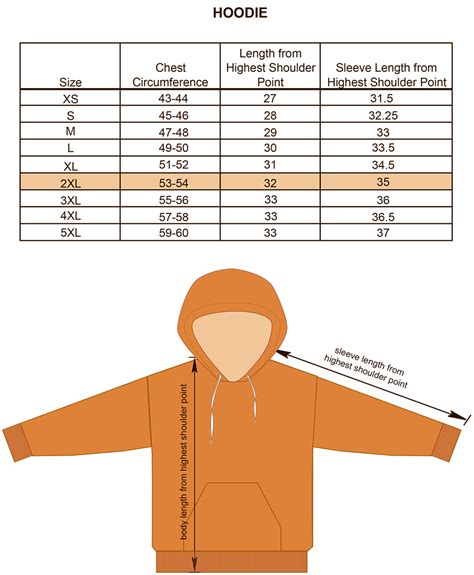 european hoodie size chart